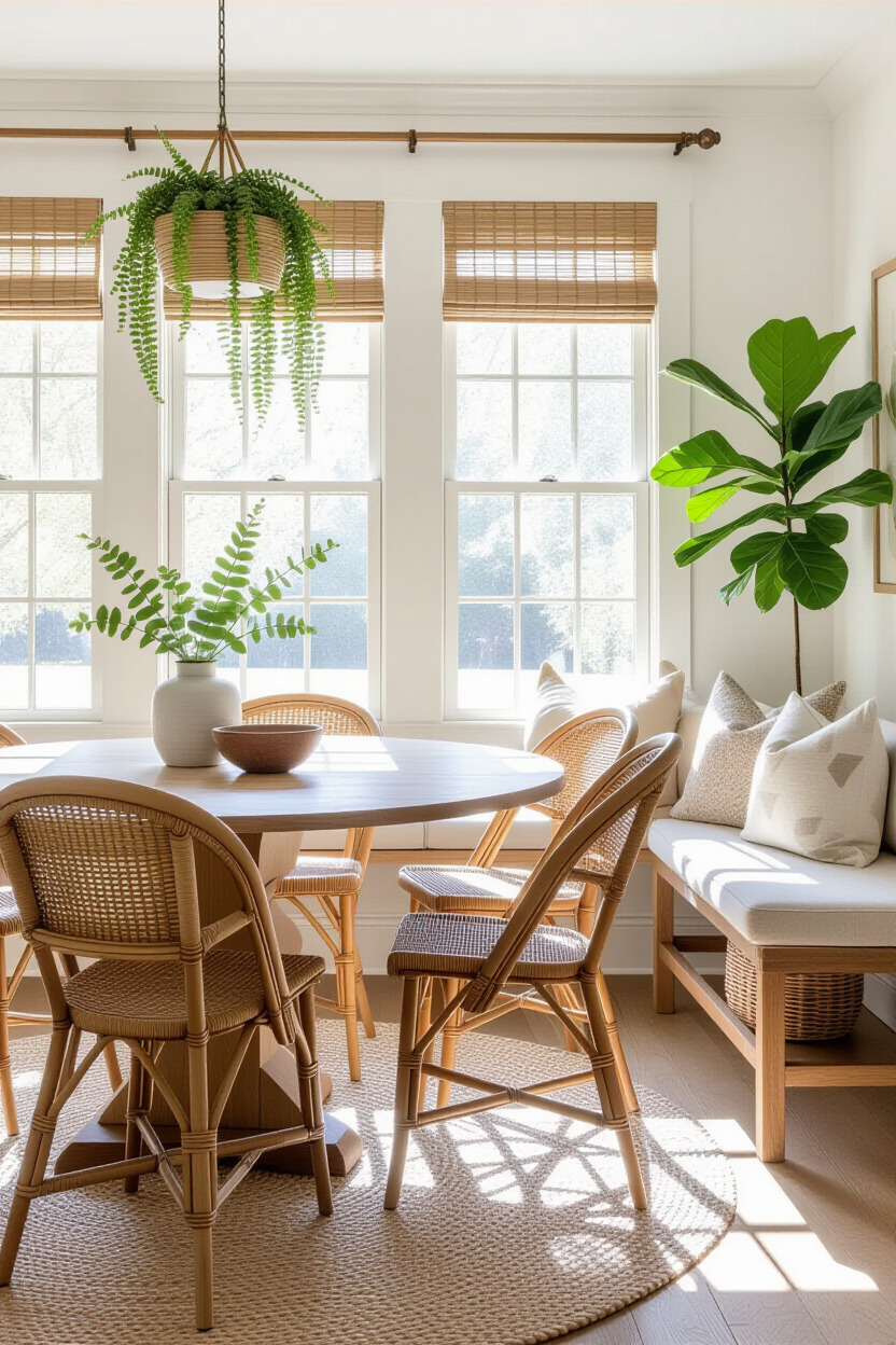 Dining room with nature-inspired decor and plants