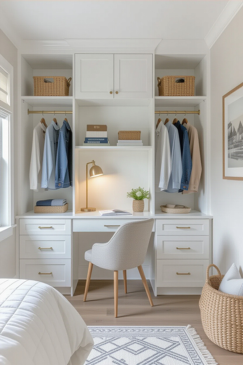 Functional wardrobe with integrated desk for modern living