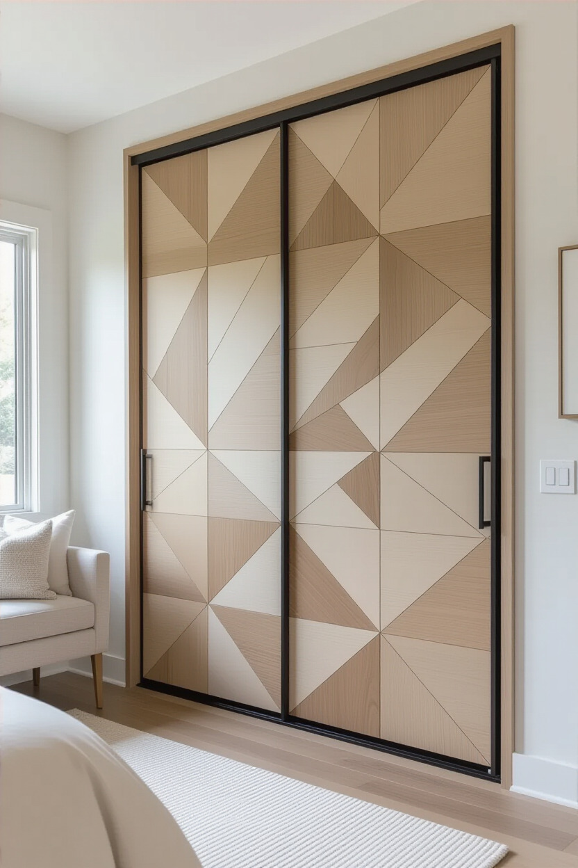 Sliding door wardrobe with geometric patterns