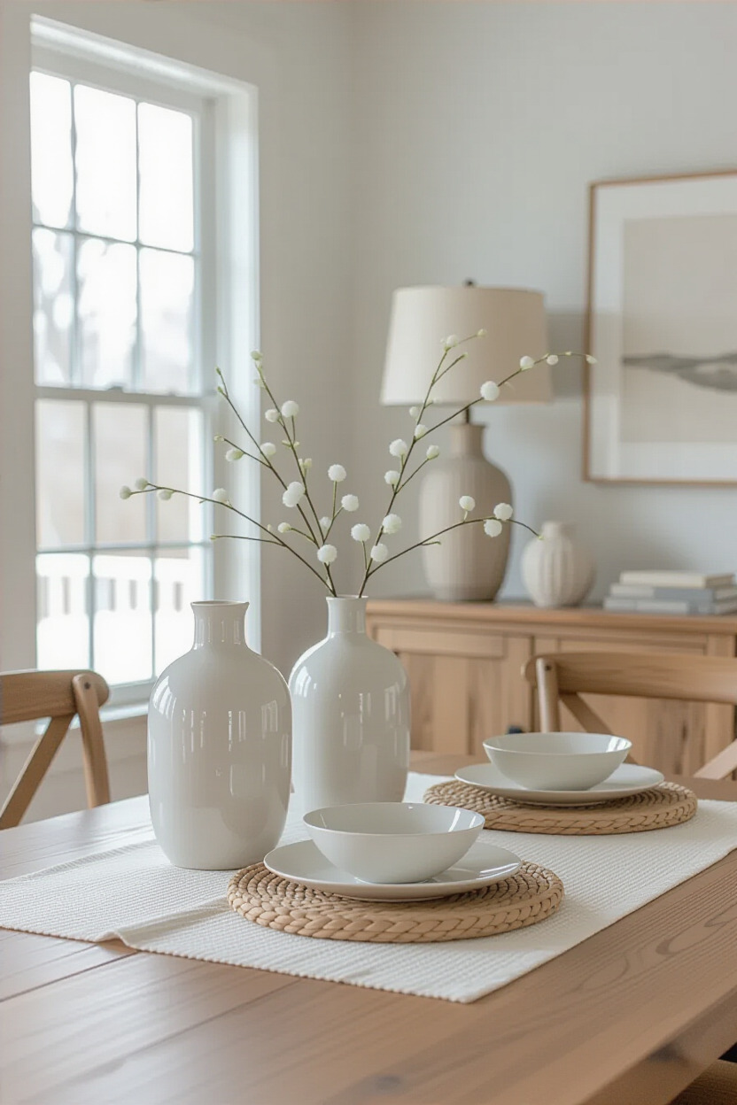 Functional decor items in Japandi dining room