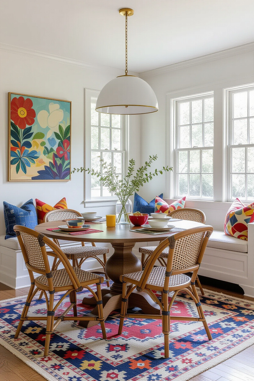 Dining room with colorful accents and decor elements