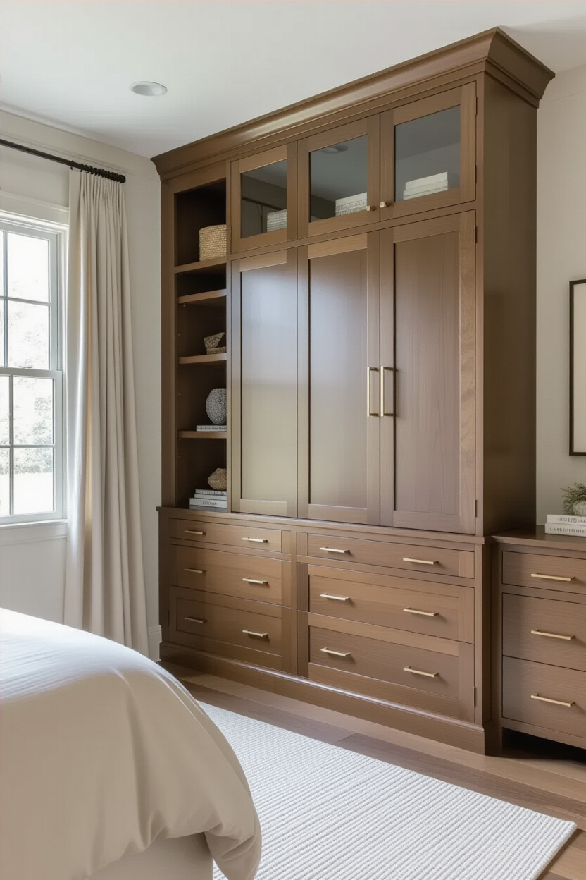 Custom built-in almirah in a spacious bedroom