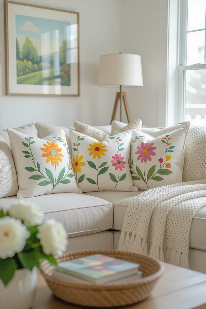 Decorative throw pillows with spring designs