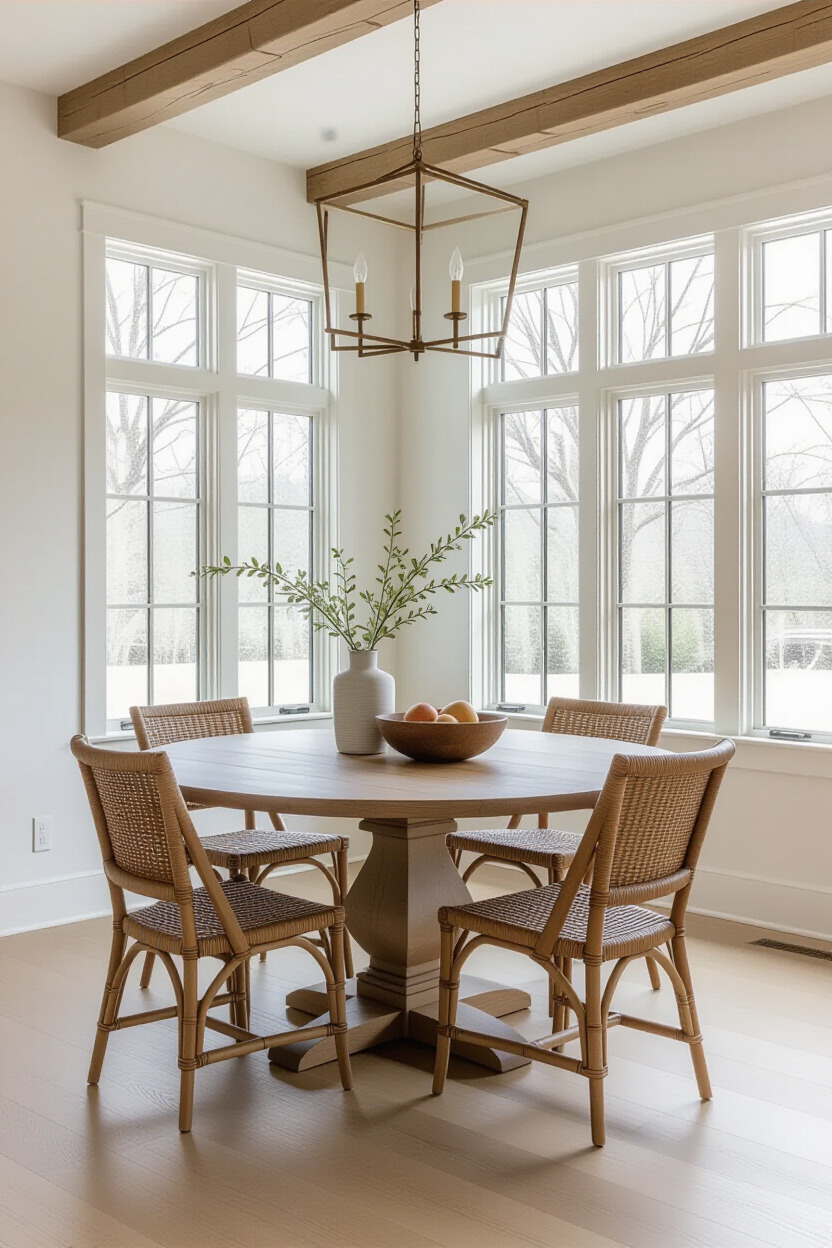 Warm wood finishes in Japandi dining room