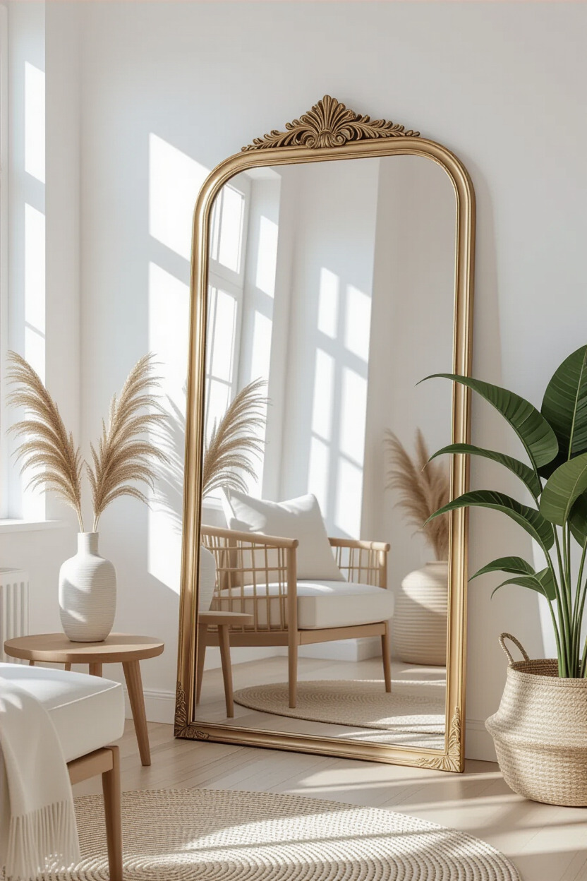 Decorative mirror reflecting light in a room