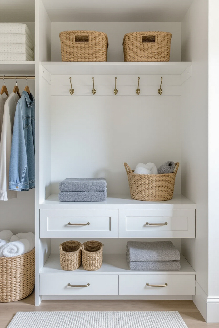 Adjustable hooks in a closet