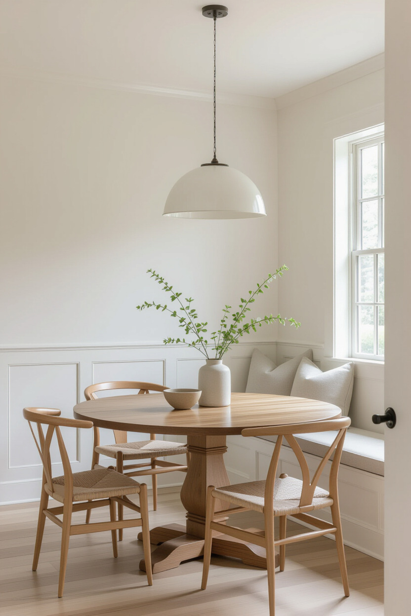 Simple wall treatments in a Japandi dining room