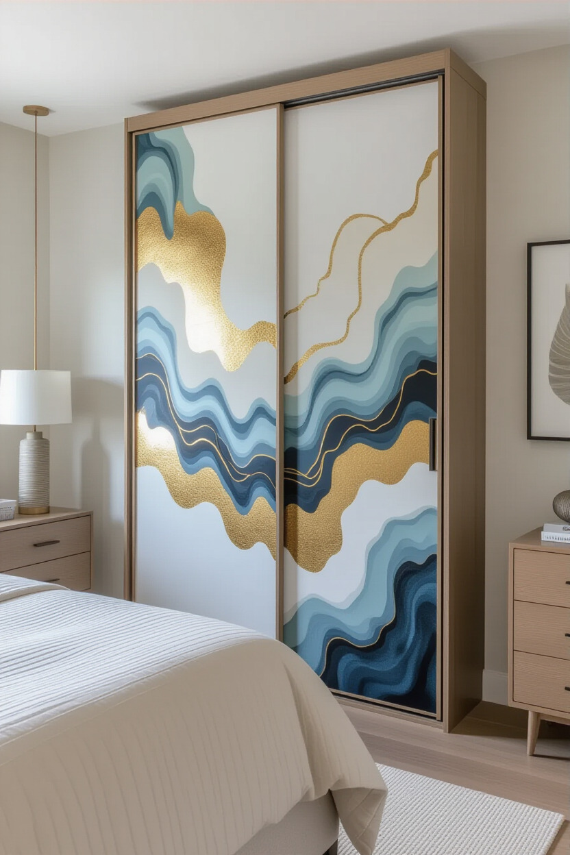 Artistic sliding door wardrobe with unique artwork