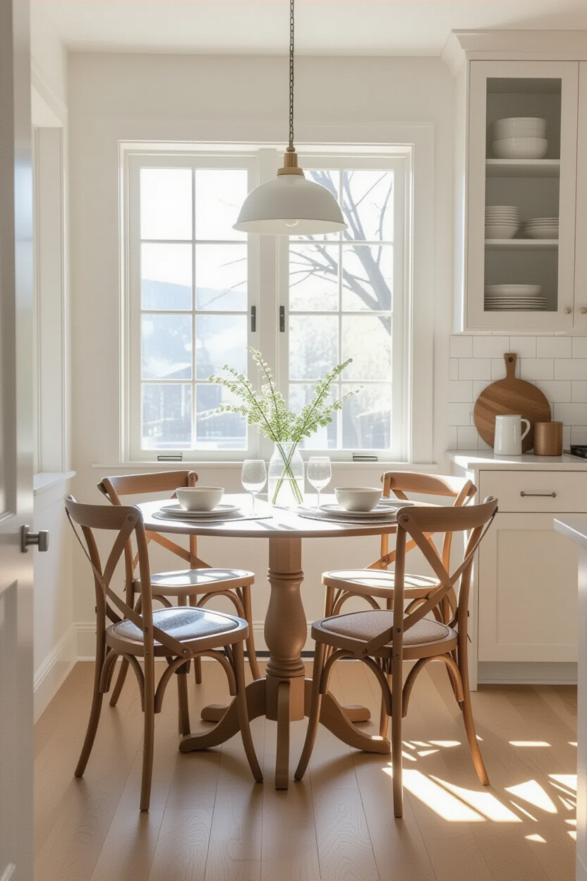 Foldable dining table and chairs in a small kitchen
