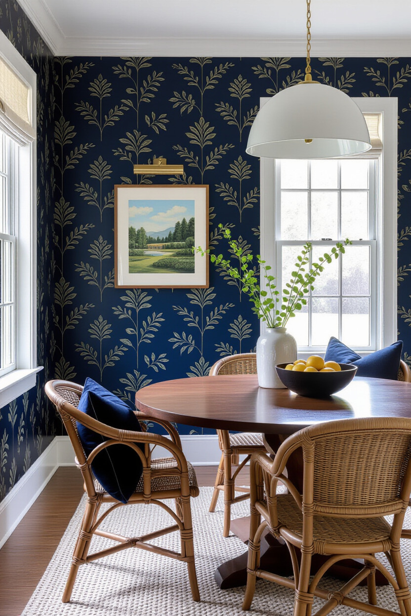 Dining room with a bold accent wall