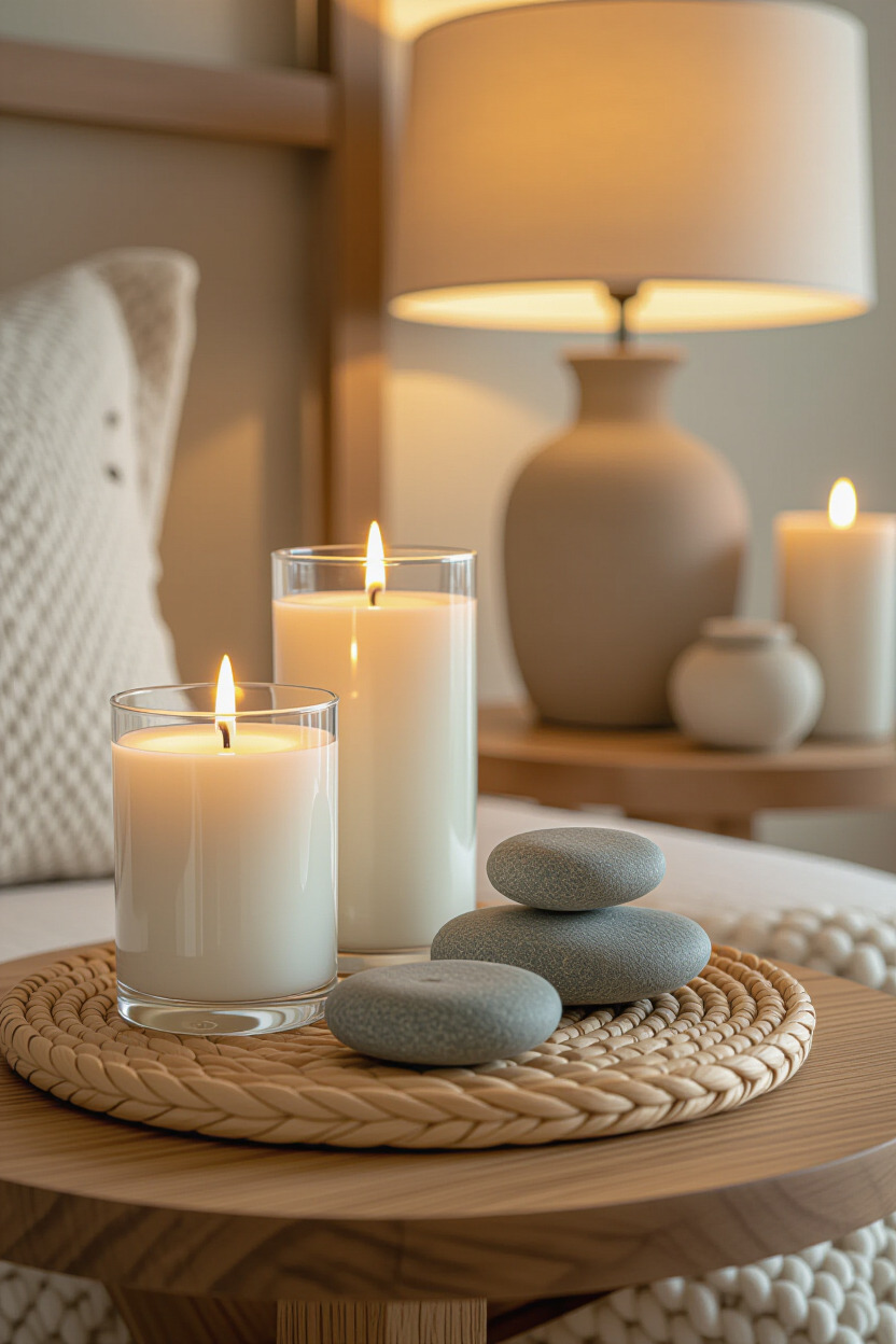 Earthy accessories on a nightstand