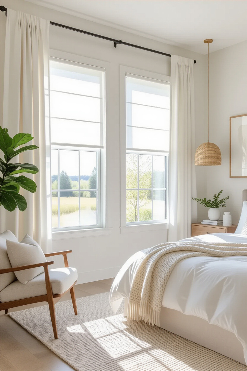 Modern window treatments in a bedroom