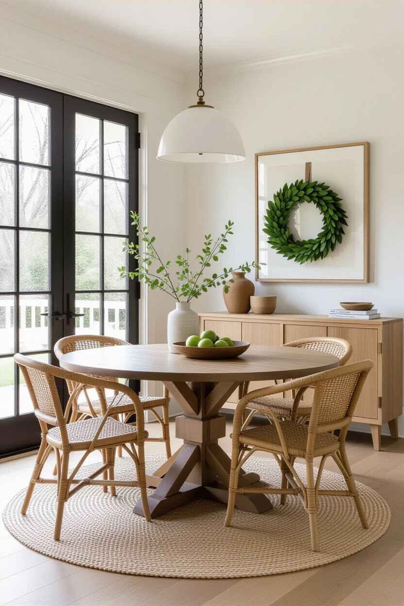 Dining room with seasonal decor elements for warmth