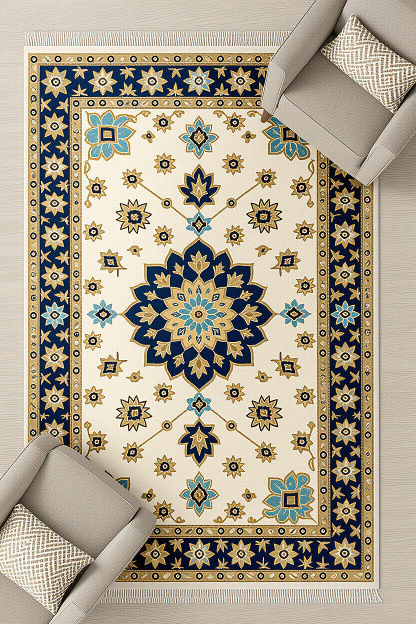 Stylish area rugs enhancing apartment decor