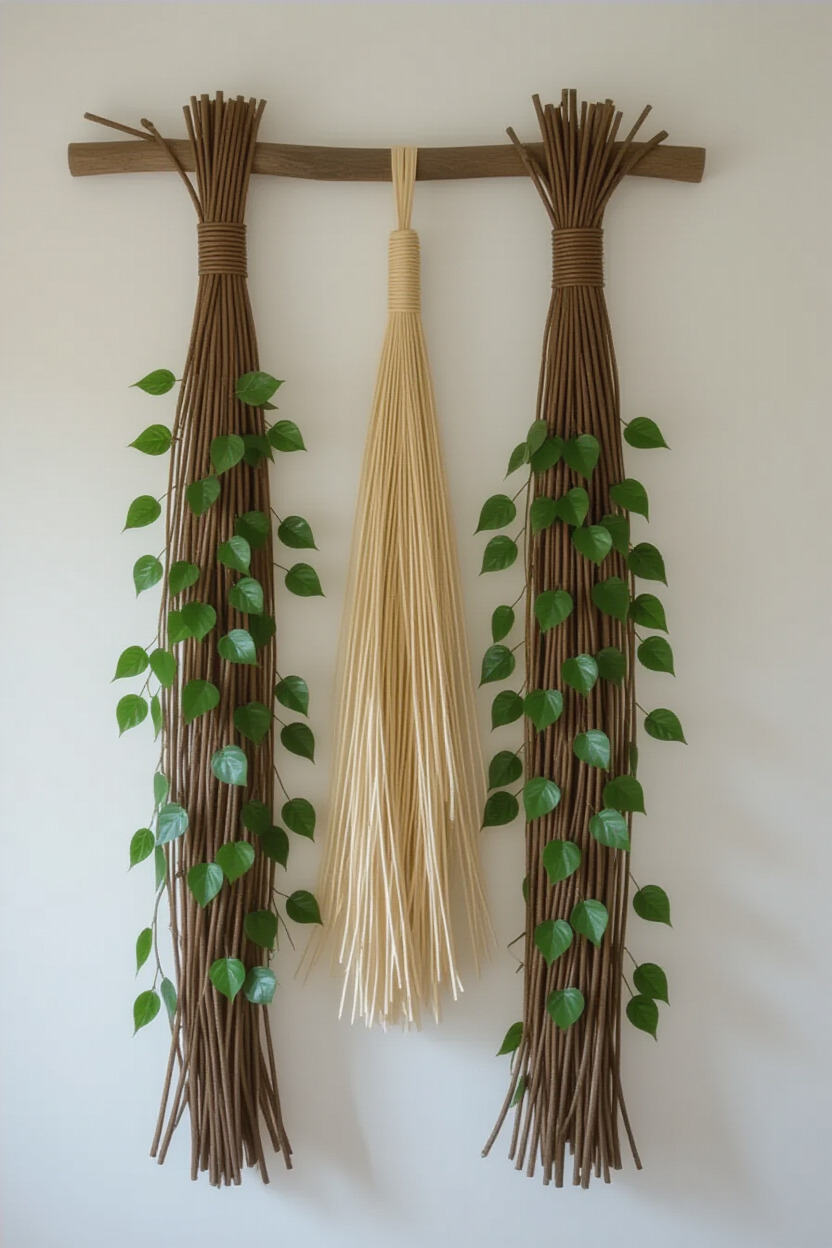 Natural wall hangings made from twigs and leaves