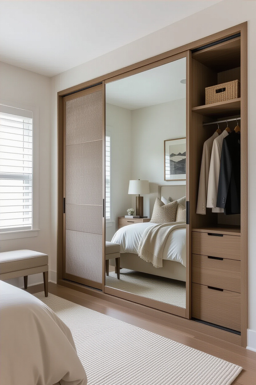 Sliding door wardrobe with luxury textures