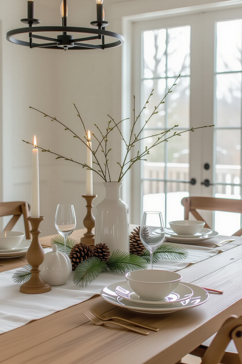 Seasonal decor in a Japandi dining room