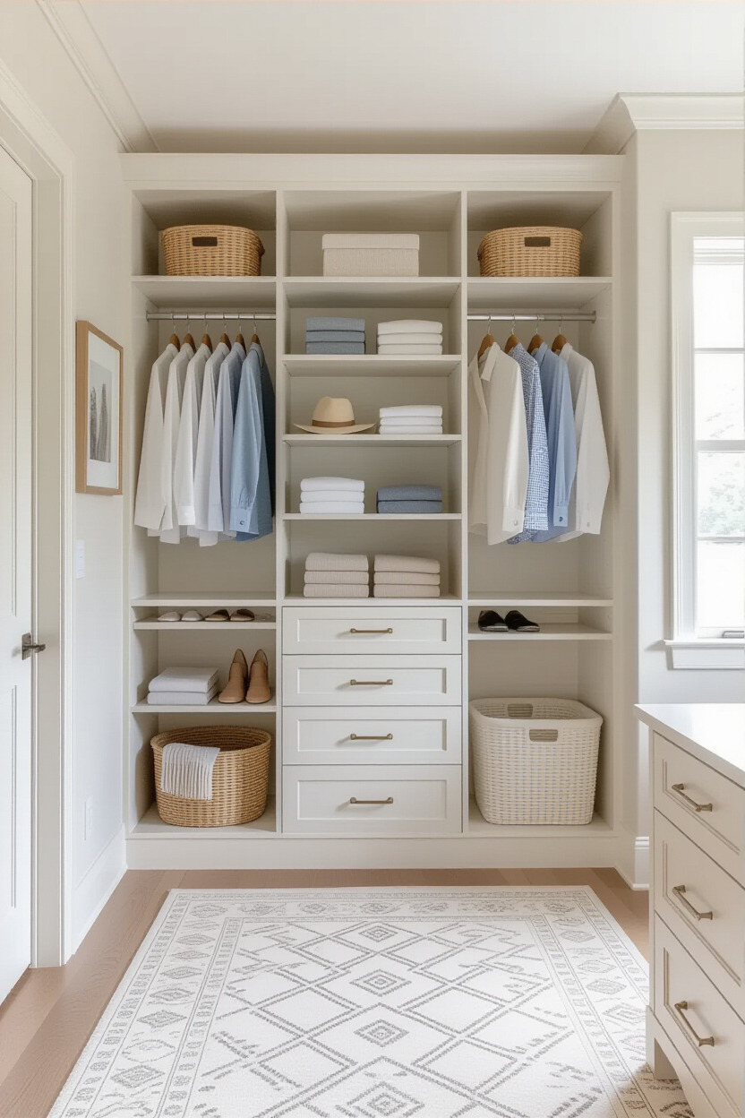 Luxury walk-in wardrobe with organized storage