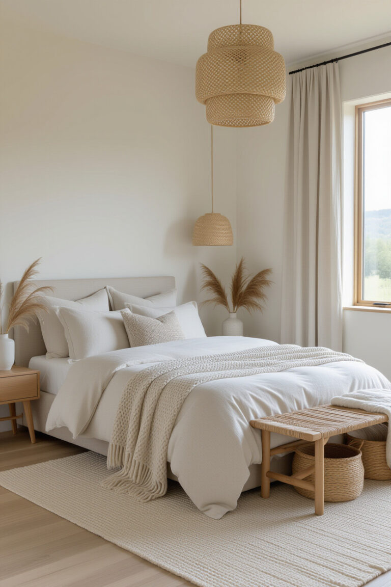 Warm minimalist bedroom with cozy decor