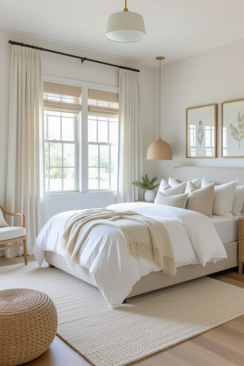 Stylish bedroom decor with cozy elements and personal touches.