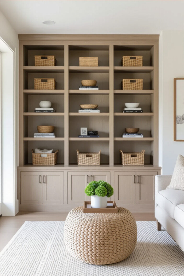 Stylish home organization solutions in a modern living room.