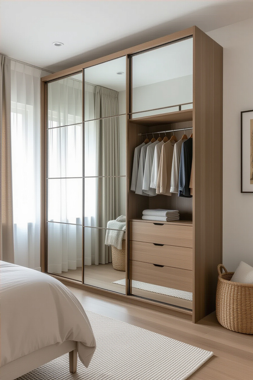 Stylish sliding door wardrobe in modern bedroom